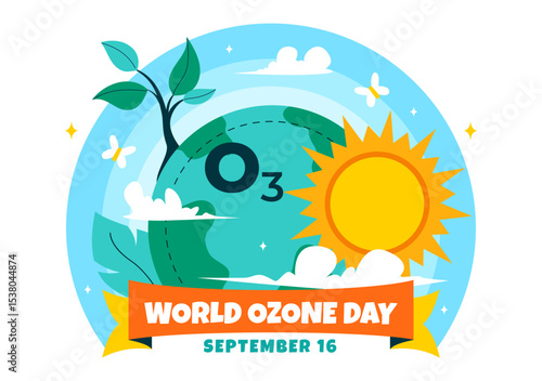 World Ozone Day Vector Illustration on September 16 to Raise Public Awareness About the Earth Ozone Layer and Protecting the Environment Background