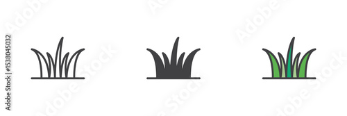 Grass blades icon set in line, solid and filled outline style