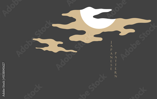Japanese chinses cloud and moon pattern with gold texture in vintage style. Abstract art landscape banner design vector.
