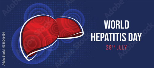 World Hepatitis Day - Red Liver with circle ring wave layer texture on blue dots texture background vector design
