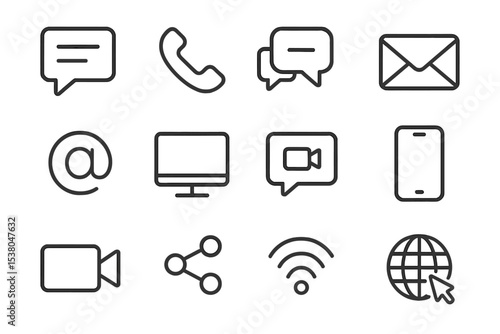 Communication icons depicting various methods of digital interaction and connectivity
