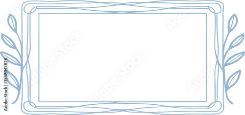 Blue floral rectangular border with symmetrical leaf curls and hand-drawn elegance  Perfect for invitations, packaging, decorative cards, and vintage styled artistic label designs.