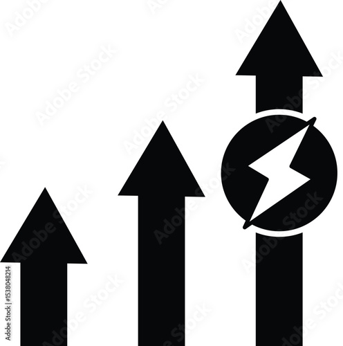 Energy increase icon. Graphs with energy up sign. Change in intensity symbol. flat style.