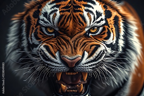 Tiger’s face growling with sharp teeth exposed