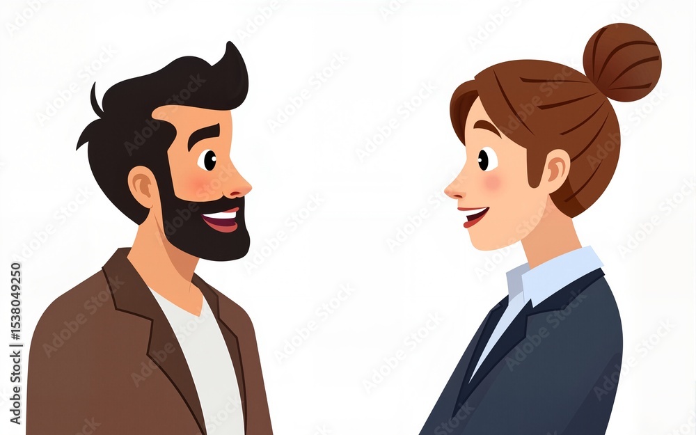 Two animated characters having a positive conversation in a professional setting., isolated on a transparent background. High quality Two animated characters having a positive conversation in a professional setting., isolated on a transparent background. High quality