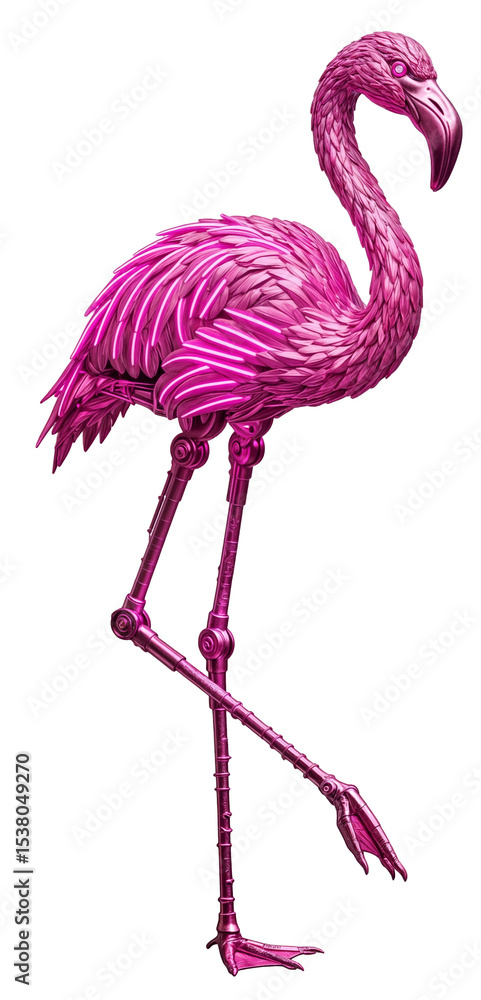 Obraz premium Futuristic Cybernetic Pink Flamingo Bird with Glowing Neon Details