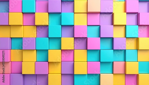 A vibrant and colorful arrangement of three-dimensional cubes in pastel shades, creating a playful visual texture.