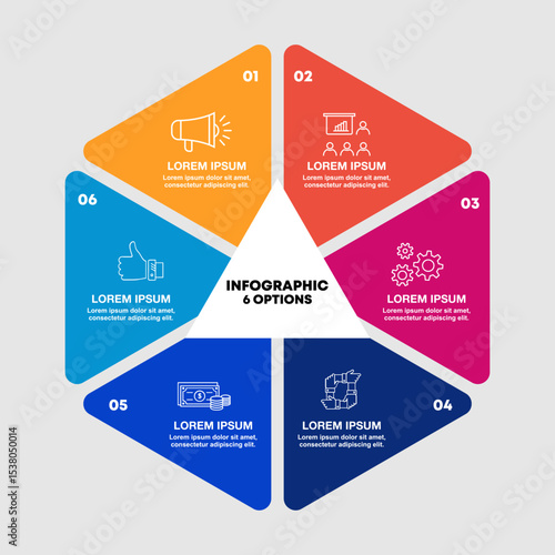 Venn diagram Infographic circular with 6 options. hexagon chart that can be used for business analytics, data visualization and presentation. Vector eps