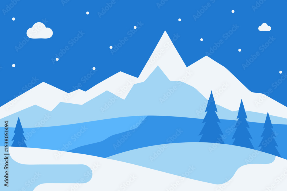 Fototapeta premium Snowy mountain landscape winter scene illustration