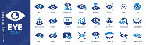 Eye - Icon Collection. Thin Line Set contains such Icons as Eye, Iris, Pupil, Retina, Vision, Sight, Blink and more. Simple web icons set.