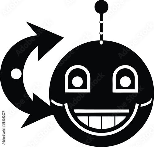 Emoji Toggle with Smiley Face Switching to Robot Vector Silhouette illustration