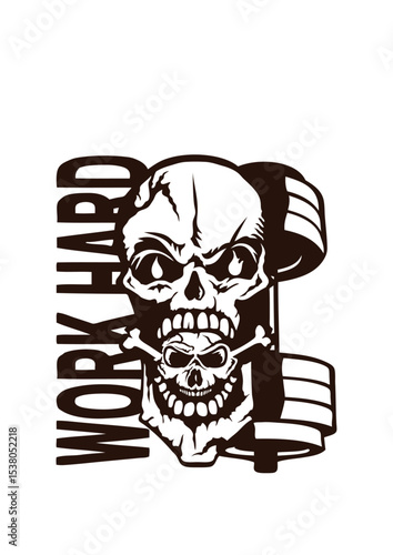work hard citation musculation tete de mort haltere gueule os slogan bodybuilding muscu