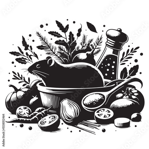 Black Ratatouille Silhouette Vector, High Quality Illustration on White Background