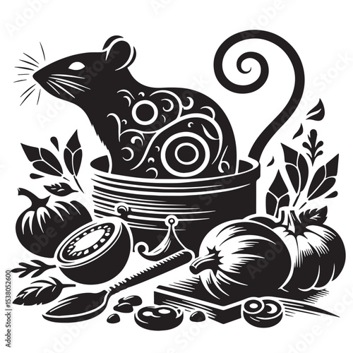 Black Ratatouille Silhouette Vector, High Quality Illustration on White Background