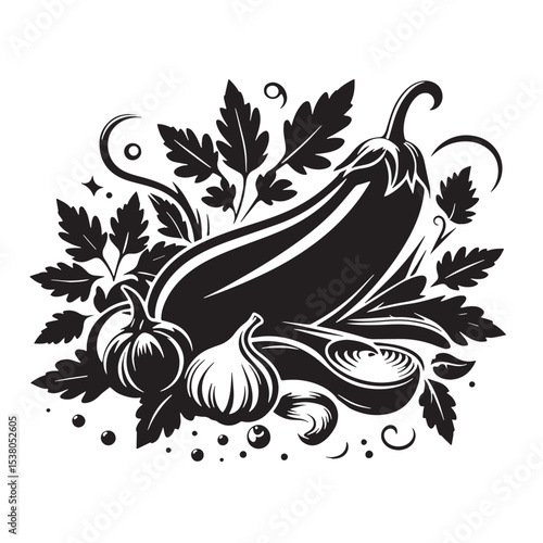 Black Ratatouille Silhouette Vector, High Quality Illustration on White Background