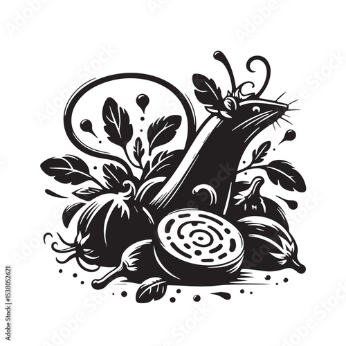 Black Ratatouille Silhouette Vector, High Quality Illustration on White Background
