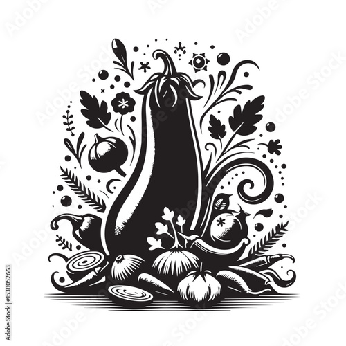 Black Ratatouille Silhouette Vector, High Quality Illustration on White Background