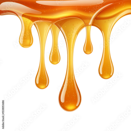 Golden color liquid honey dripping down in thick viscous stream, Honey Dripping
