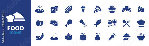 Food - Icon Collection. Thin Line Set contains such Icons as Food, Meal, Snack, Breakfast, Lunch, Dinner, Pizza and more. Simple web icons set.