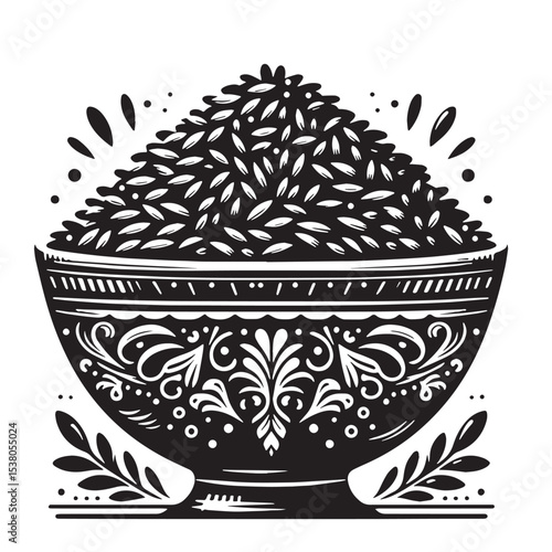 Black Rice Pilaf Silhouette Vector, High Quality Illustration on White Background