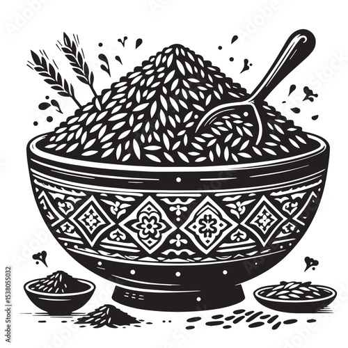 Black Rice Pilaf Silhouette Vector, High Quality Illustration on White Background