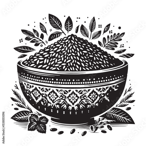 Black Rice Pilaf Silhouette Vector, High Quality Illustration on White Background