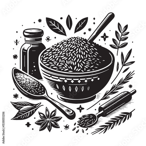 Black Rice Pilaf Silhouette Vector, High Quality Illustration on White Background