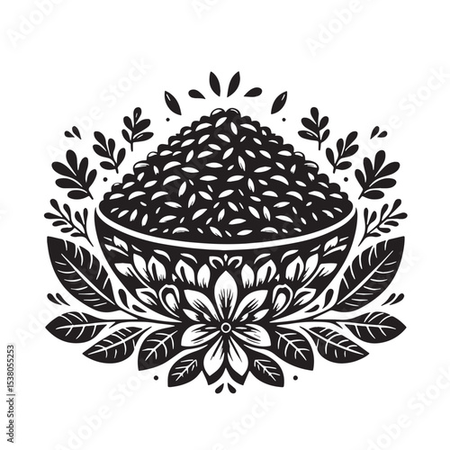 Black Rice Pilaf Silhouette Vector, High Quality Illustration on White Background