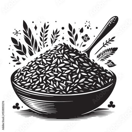 Black Rice Pilaf Silhouette Vector, High Quality Illustration on White Background