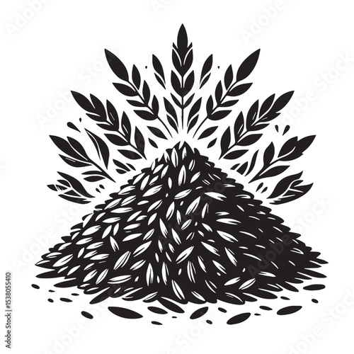 Black Rice Pilaf Silhouette Vector, High Quality Illustration on White Background