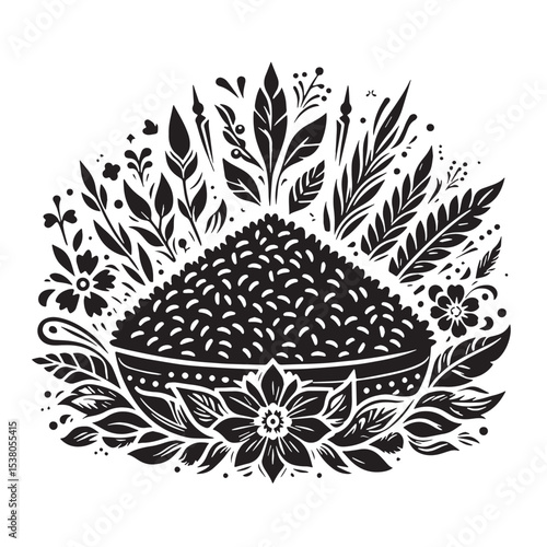 Black Rice Pilaf Silhouette Vector, High Quality Illustration on White Background