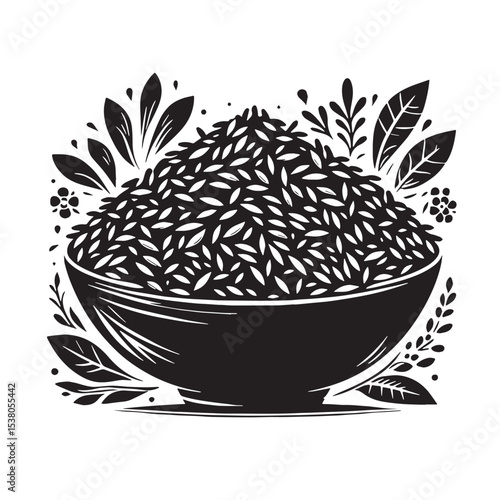 Black Rice Pilaf Silhouette Vector, High Quality Illustration on White Background