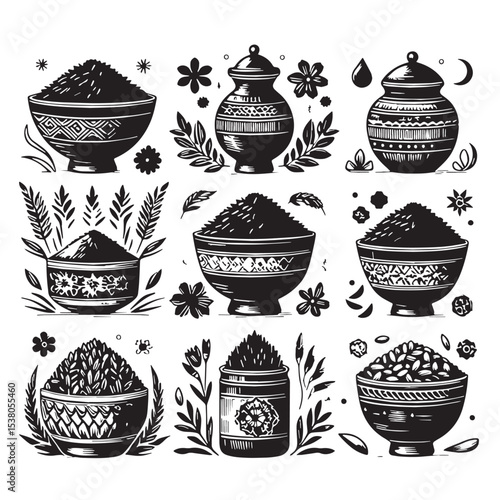 Black Rice Pilaf Silhouette Vector, High Quality Illustration on White Background