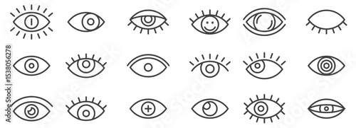 outline eye icons simple thin line eyeball eyelashes signs human eyesight health science medicine 