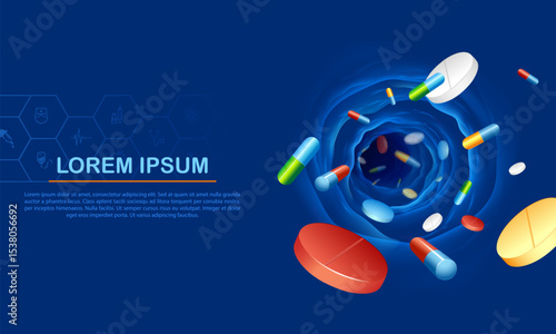illustration of medicine flowing in artery Healthcare and Medical Concept