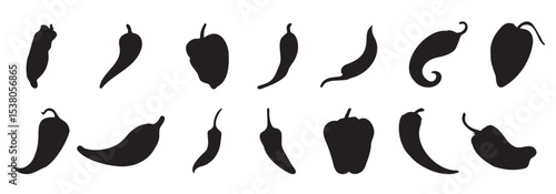 Pepper paprika silhouette collection set sweet hot pepper silhouettes