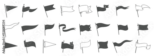 retro flag silhouette vintage waving flags ripped banner grunge flag symbol isolated set