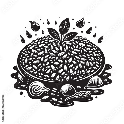 Black Risotto Silhouette Vector, High Quality Illustration on White Background