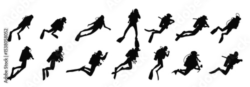  scuba diving vector silhouettes