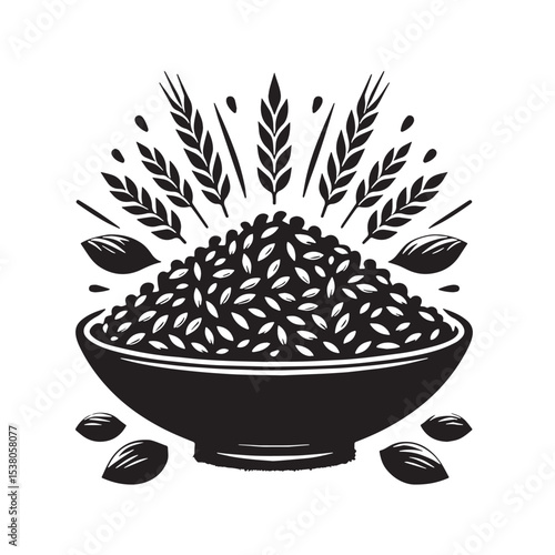 Black Risotto Silhouette Vector, High Quality Illustration on White Background