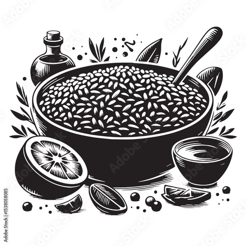 Black Risotto Silhouette Vector, High Quality Illustration on White Background