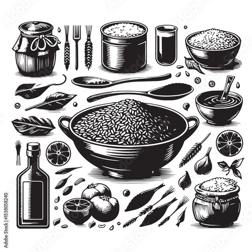 Black Risotto Silhouette Vector, High Quality Illustration on White Background