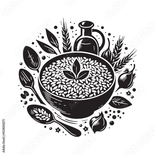 Black Risotto Silhouette Vector, High Quality Illustration on White Background