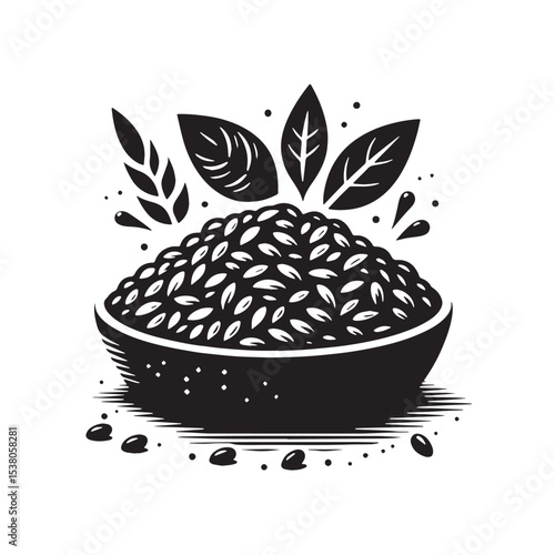 Black Risotto Silhouette Vector, High Quality Illustration on White Background