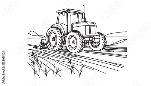 Continuous one single minimal line drawing agriculture tractor