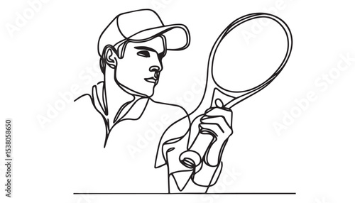 Continuous one single minimal line drawing Tennis Player