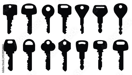  set collections keys black silhouette icon vector