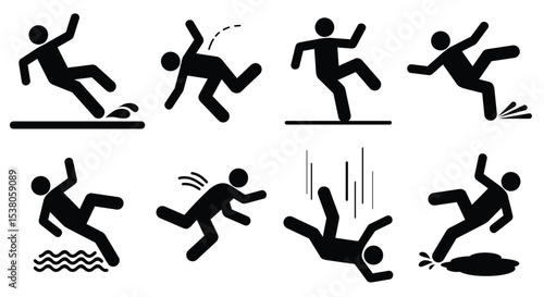 Sett falling person silhouette pictogram