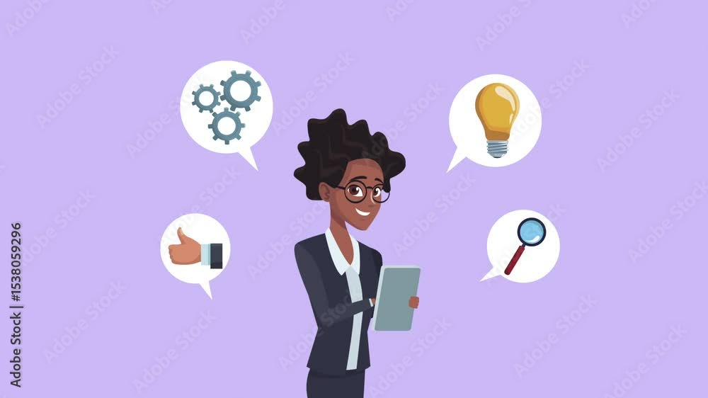 afro businesswoman worker with coworking icons afro businesswoman worker with coworking icons