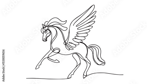 Continuous one single minimal line drawing Pegasus